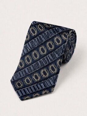 Gianfranco Silk Necktie Navy Geometric Stripe Designer Classic Tie Party